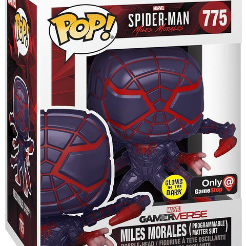 Funko 775 Spider-Man Miles Morales Pogrammable Matter Suit Game Stop Glow in the Dark Exclusive