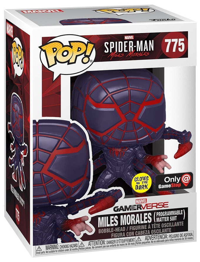 Funko 775 Spider-Man Miles Morales Pogrammable Matter Suit Game Stop Glow in the Dark Exclusive